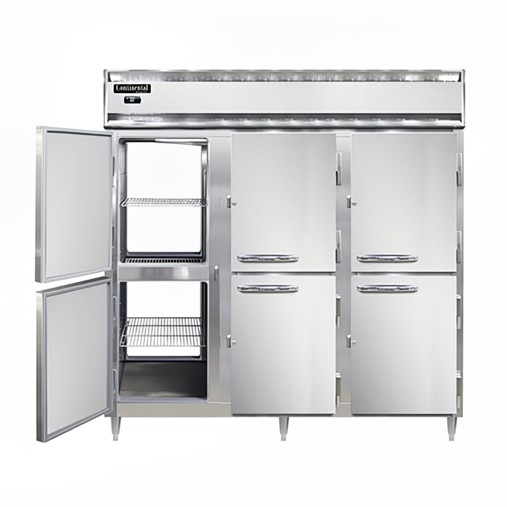 160-D3RNPTHD 78" Three Section Pass Thru Refrigerator, (12) Left/Right Hinge Solid Doors, To...