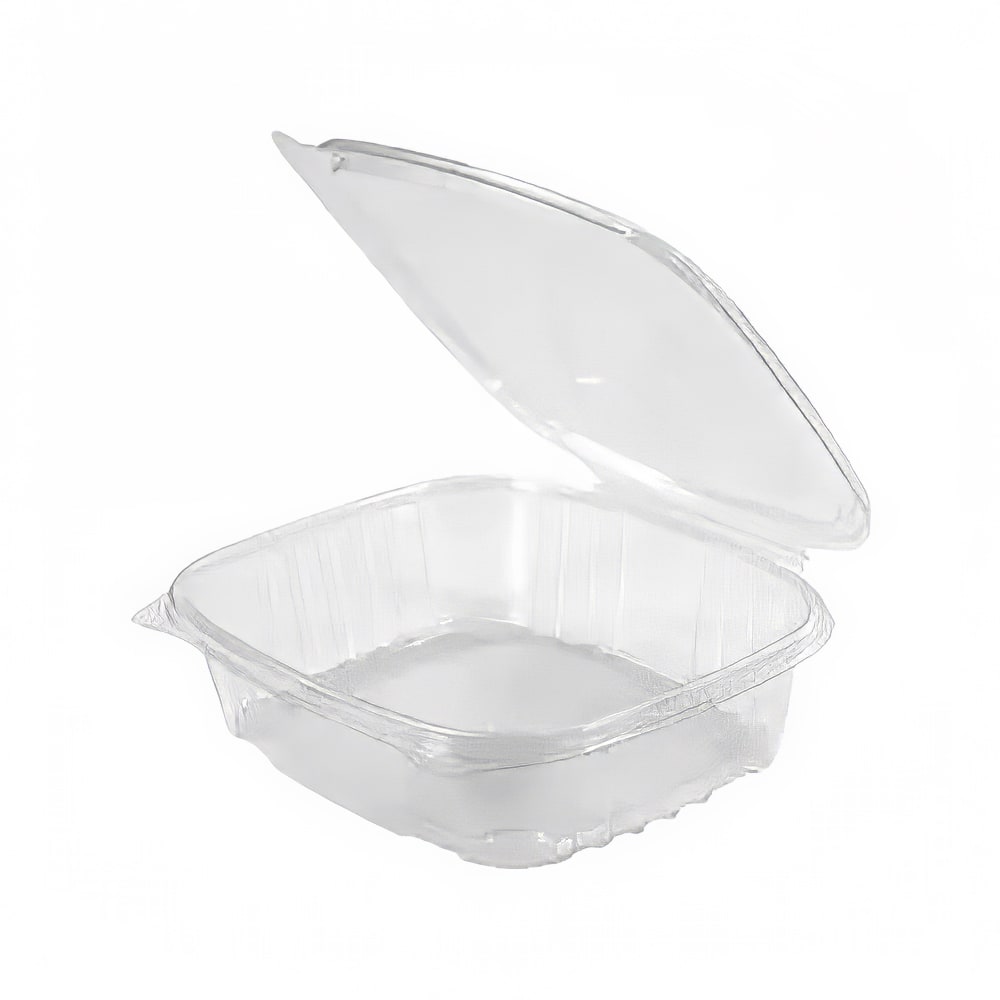 642-579794 Hinged Lid Food Container - 7 1/4"L x 6 3/8"W x 2 1/4"H, PET, Clear