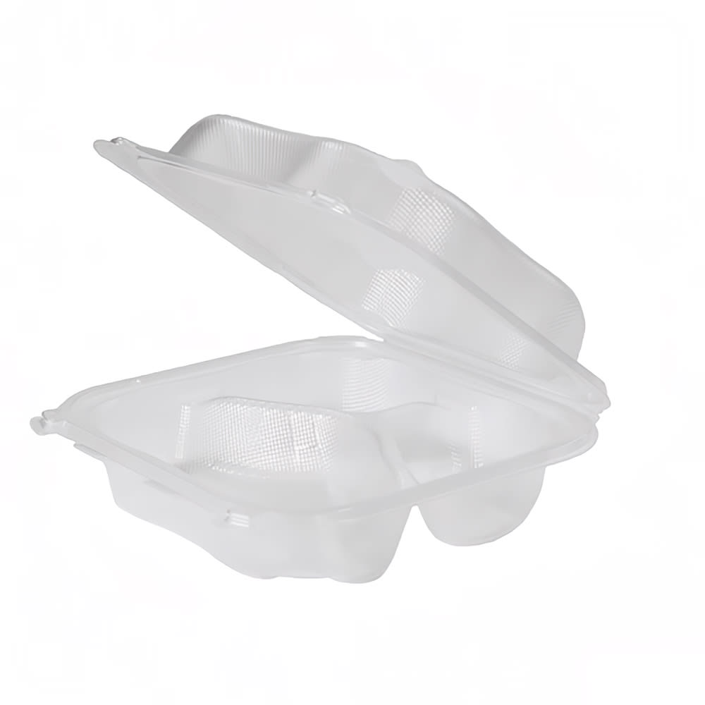 Genpak CLX203CL Hinged Lid Food Container 8"L x 8"W x 3"H