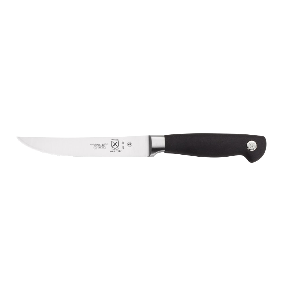 Mercer Culinary M21921 5" Serrated Steak Knife w/ Black Non-Slip Santoprene® Handle, High-Carbon German Steel