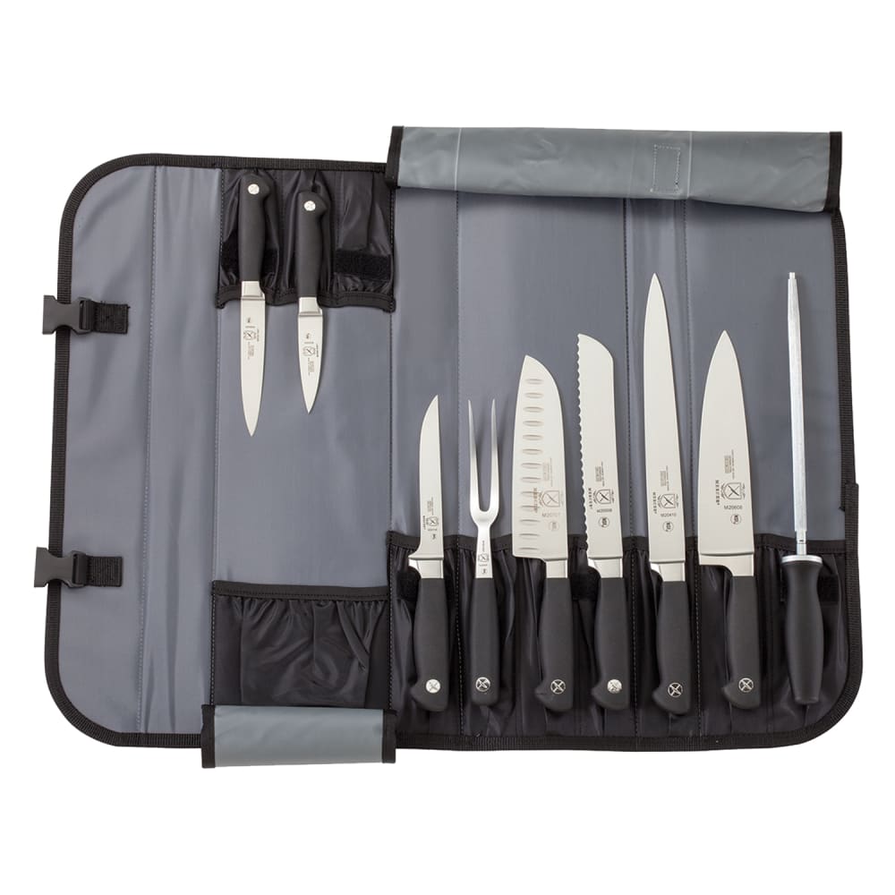 Mercer Culinary M21810 10 Piece Knife Set w/ Detachable & Adjustable Strap Pocket Roll