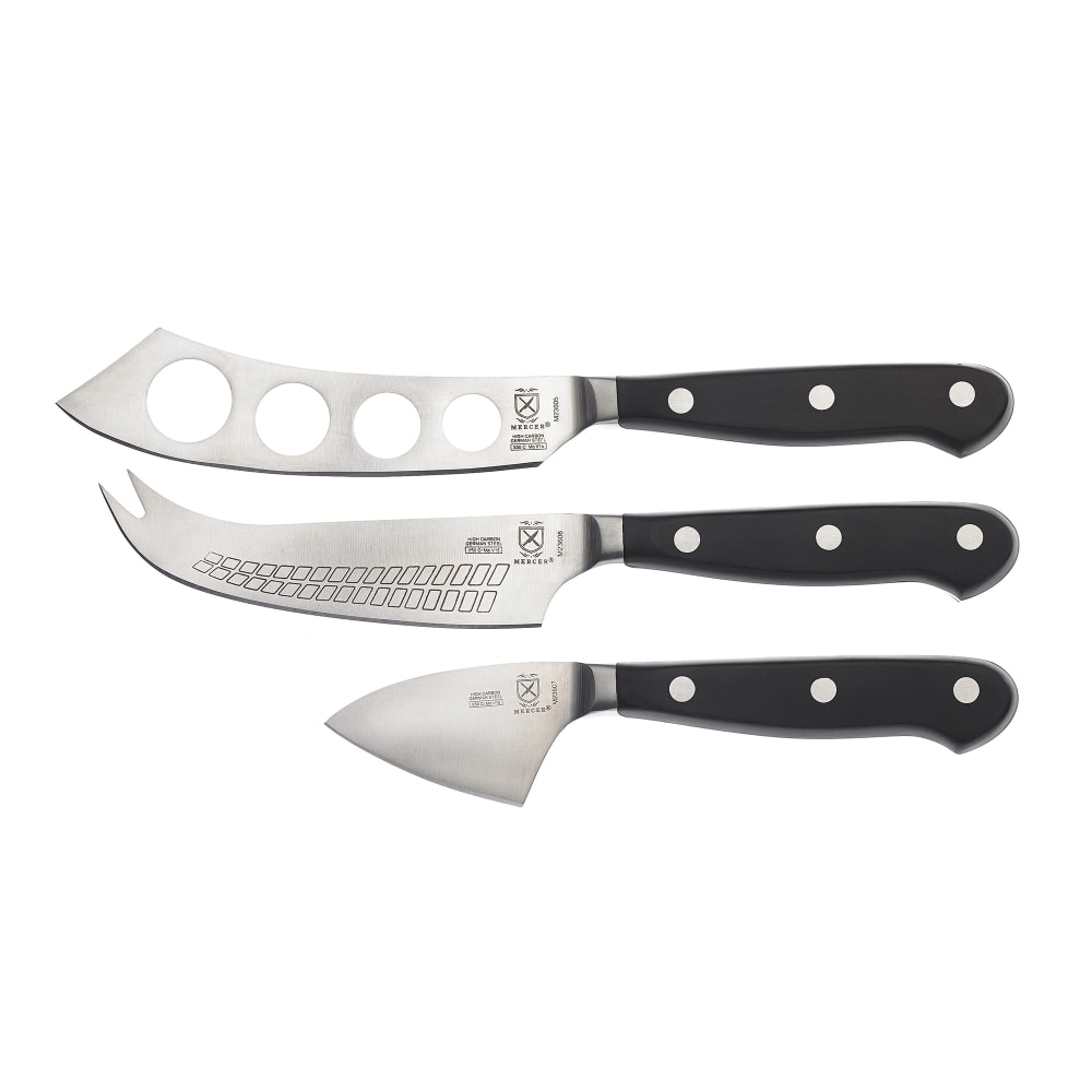 Mercer Culinary M23608 3 Piece Cheese Knife Set w/ Black POM Handle, High Carbon Steel