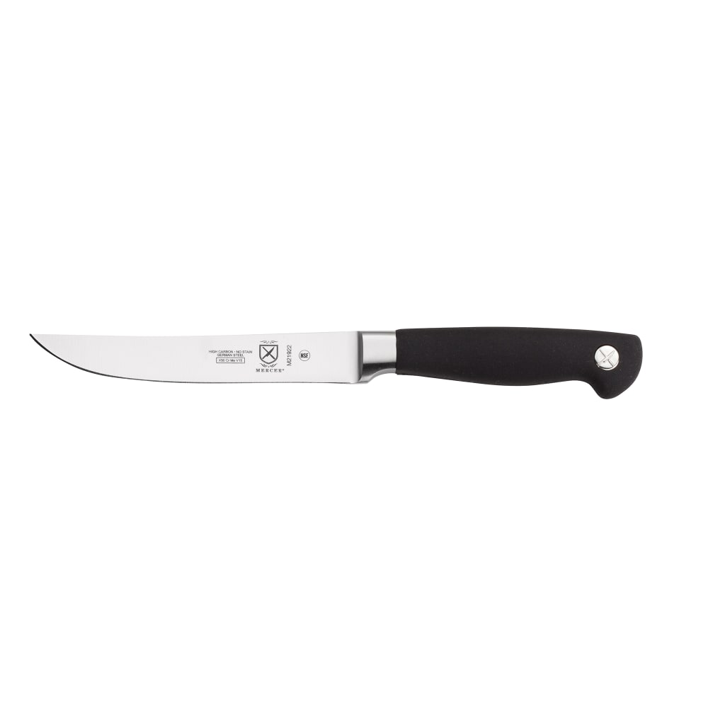 Mercer Culinary M21922 5" Straight Steak Knife w/ Black Non-Slip Santoprene® Handle, High-Carbon German Steel