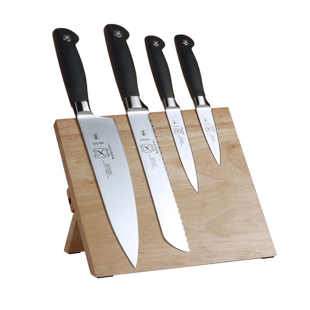 Mercer Culinary M21960 5 Piece Knife Set w/ Rubberwood Magnetic Board