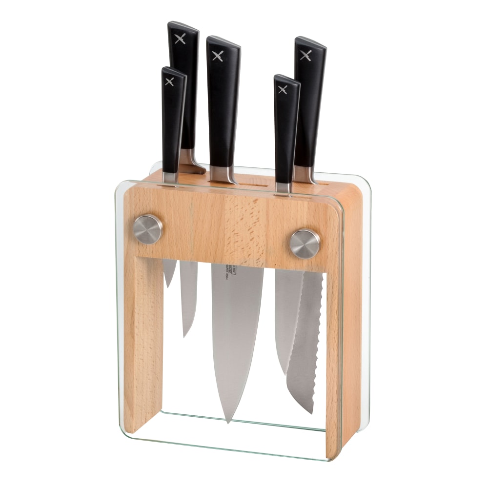 Mercer Culinary M19105 6 Piece Knife Set w/ Rubberwood Glass Block