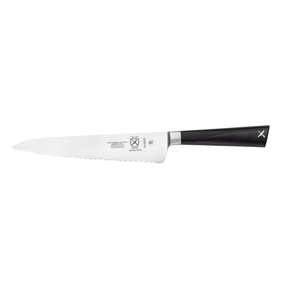 Mercer Culinary M19020 6" Wavy Utility Knife with Black Ergonomic POM Handle, High-Carbon German Steel