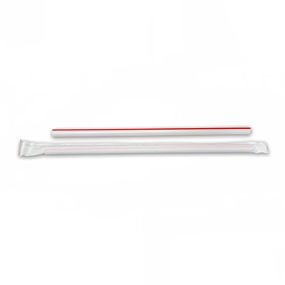 389-536871 7 3/4" Wrapped Giant Straws - Polypropylene, White/Red Striped