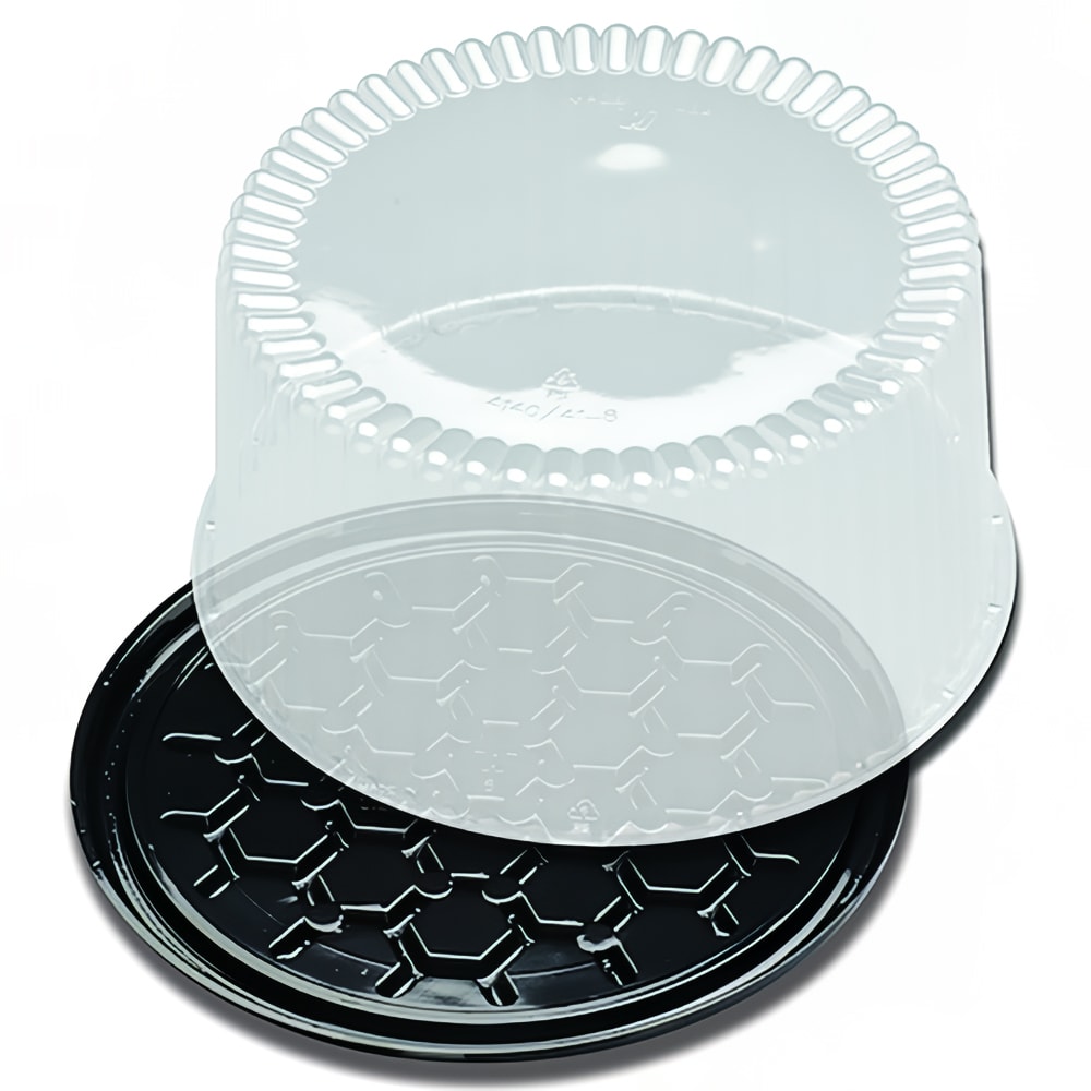 389-655195 10" Cake Display Container w/ Lid - Polystyrene, Black