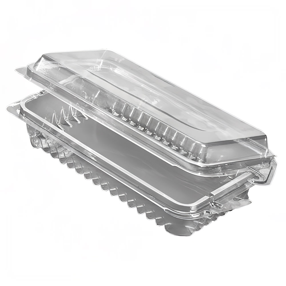 389-679377 Hinged Lid Food Container - 7 1/2" x 4", PET, Clear