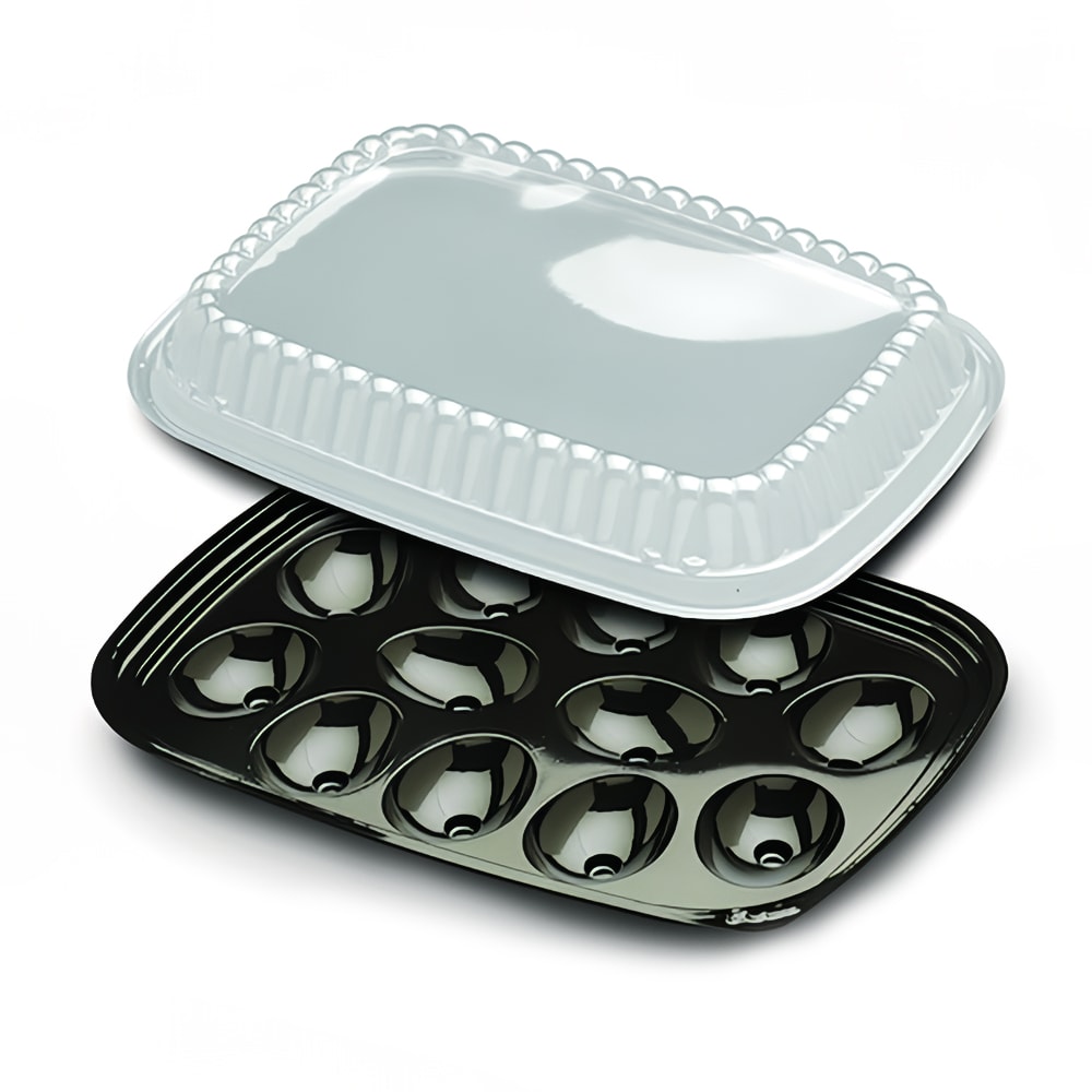 389-664028 Egg Display Tray w/ Lid - PET, Black