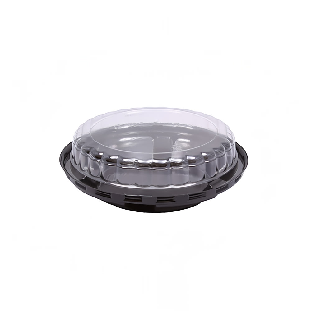 389-673526 6" Pie Container w/ Lid - PET, Black