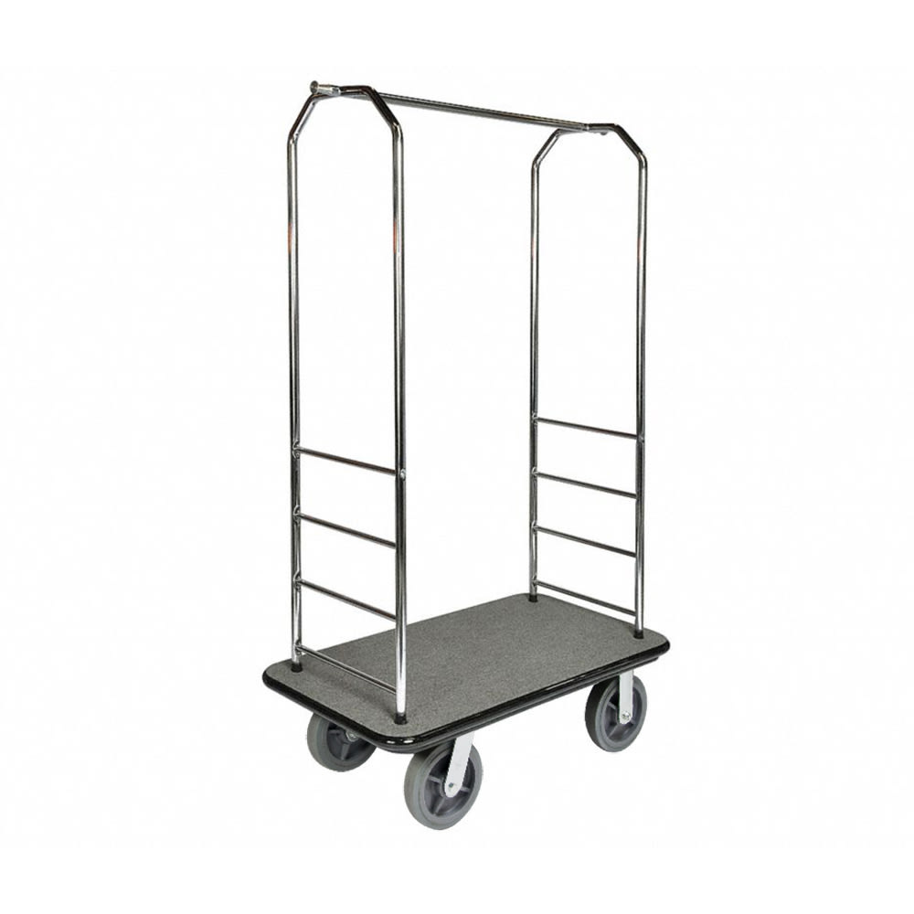 202-2000BK010GRY Luggage Cart w/ Carpeted Deck - 43"L x 23"W x 72 1/2"H, Chrome