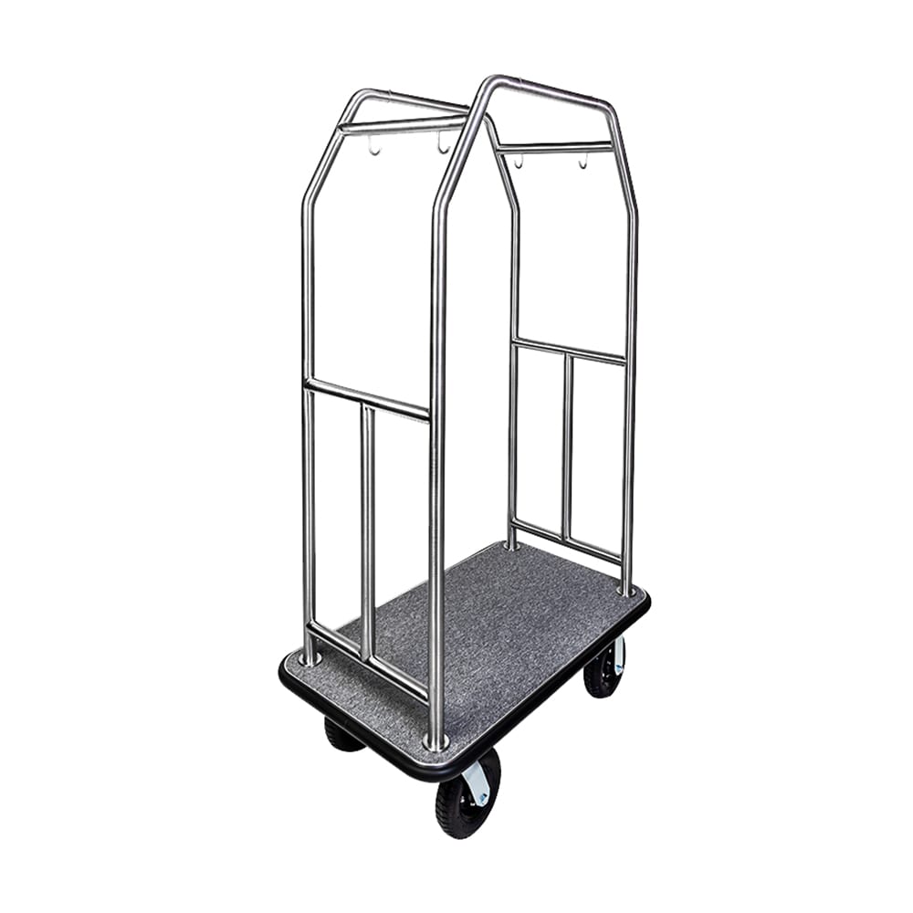 202-2999BK010GRY Luggage Cart w/ Carpeted Deck - 44"L x 24"W x 72"H, Stainless