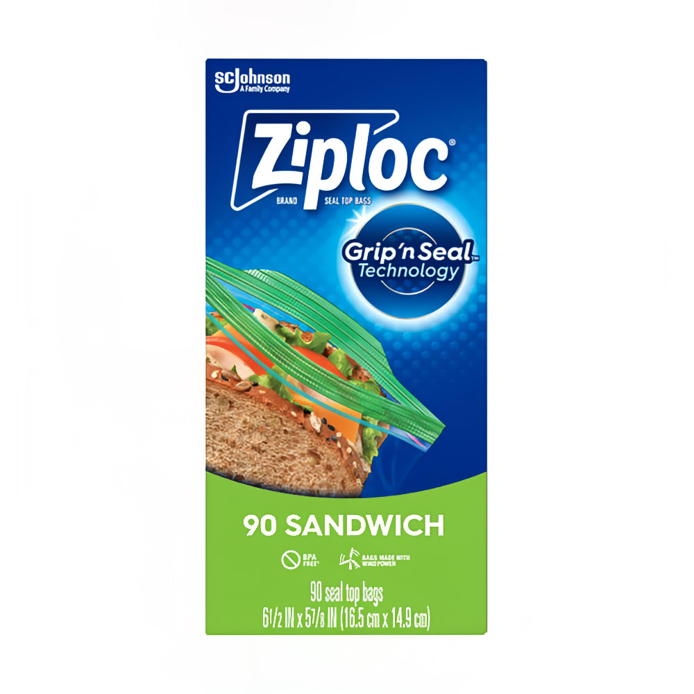 010-605136 Ziploc Zipper Seal Top Sandwich Bag - 6 1/2"L x 5 7/8"W, Clear