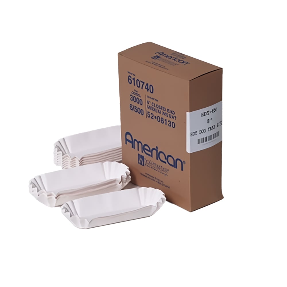 240-397196 8" Hot Dog Tray - Paper, White