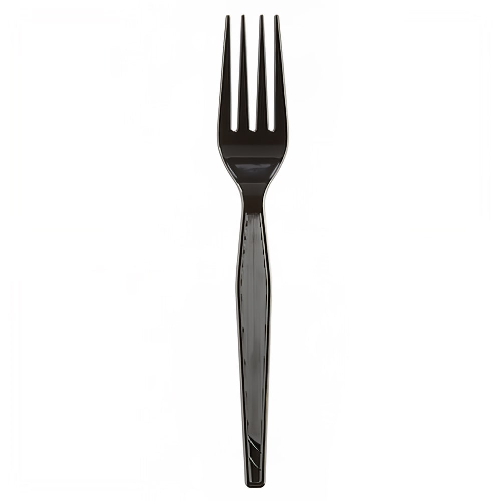 326-523043 7 1/8" Heavy Weight Disposable Fork - Polystyrene, Black