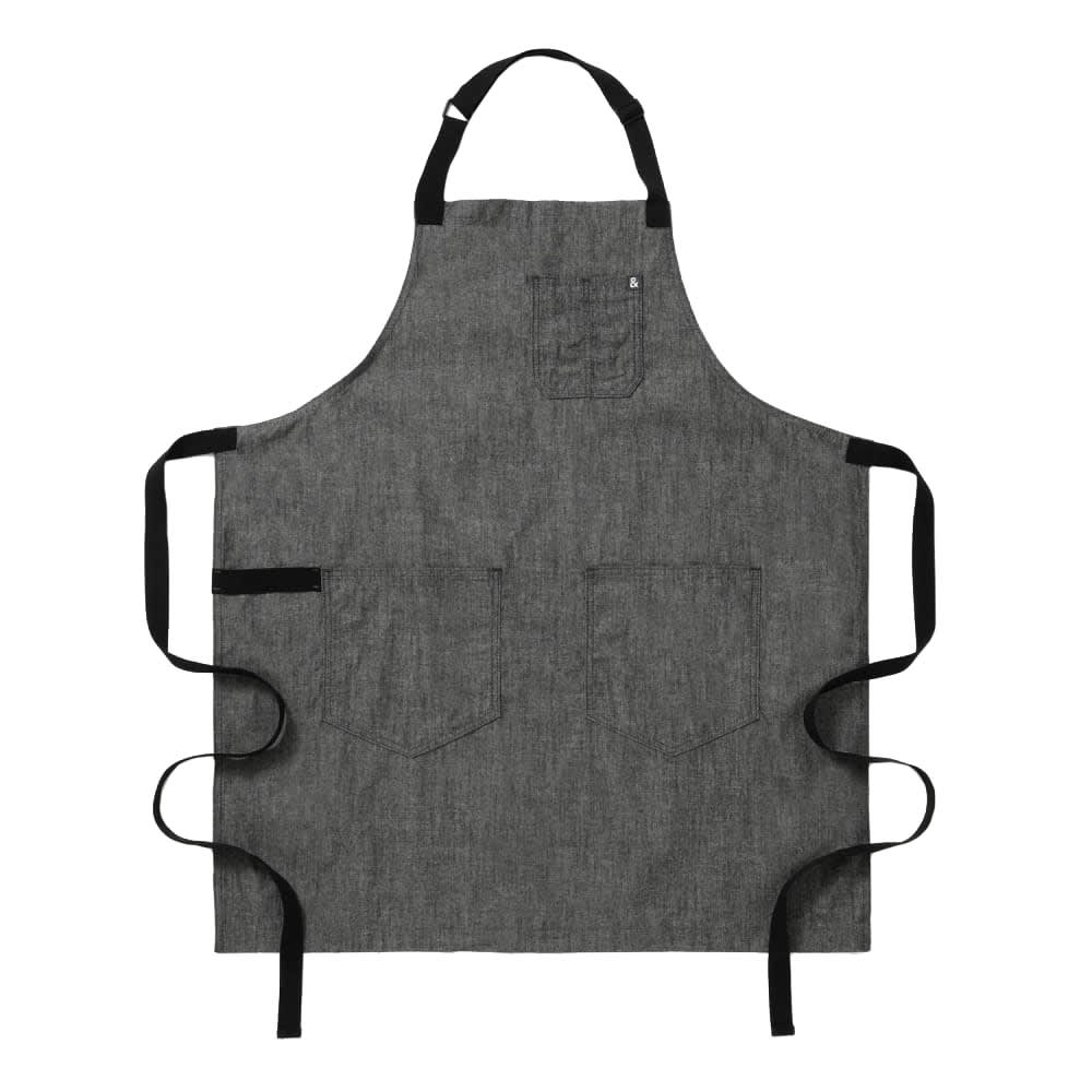 603-HB001208 Full Length Bib Apron w/ (2) Pockets - 33" x 30", Cotton, Peppercorn Grey