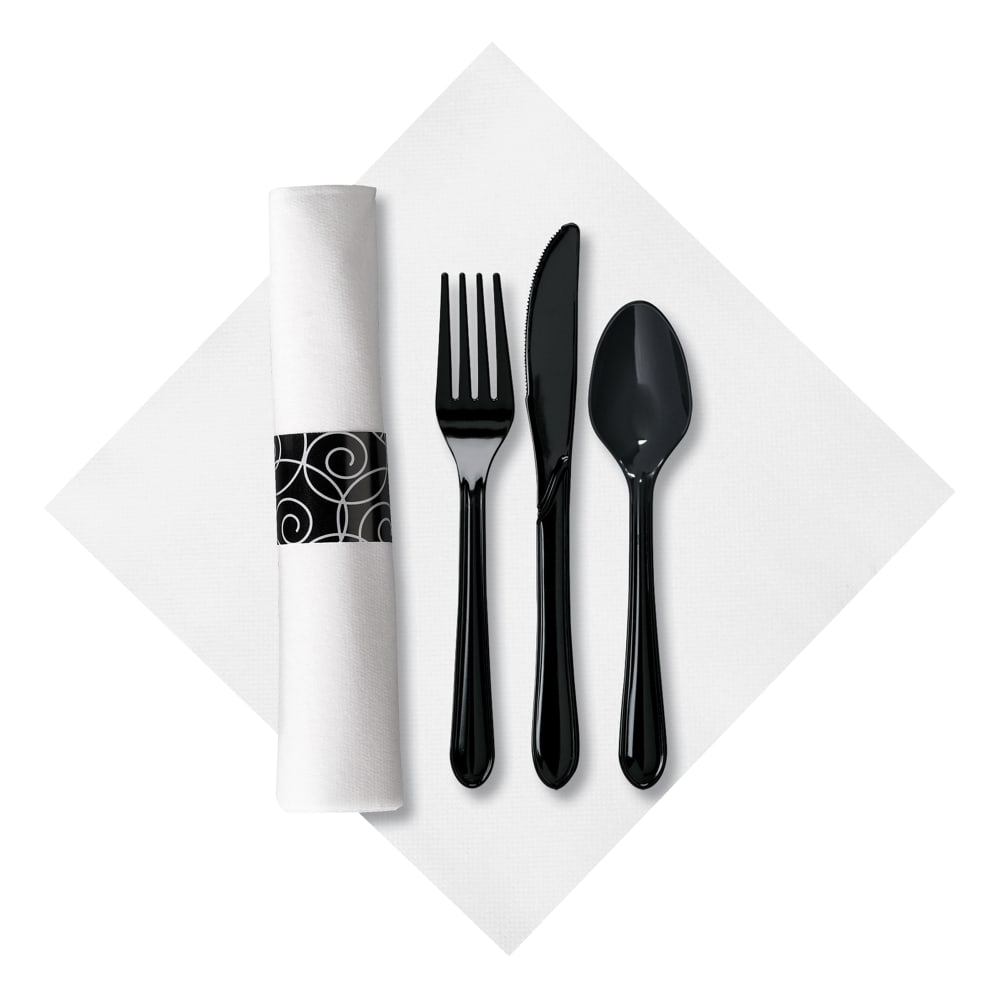 Hoffmaster 119971 CaterWrap® Linen-Like® Heavy Weight Disposable Cutlery Set - Plastic, Black
