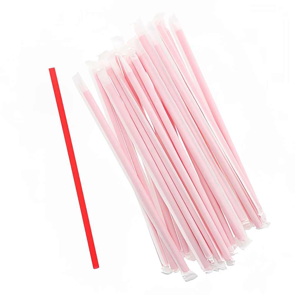 AmerCareRoyal STNGT2290904 9" Wrapped Giant Straws - Polypropylene, White/Red Striped