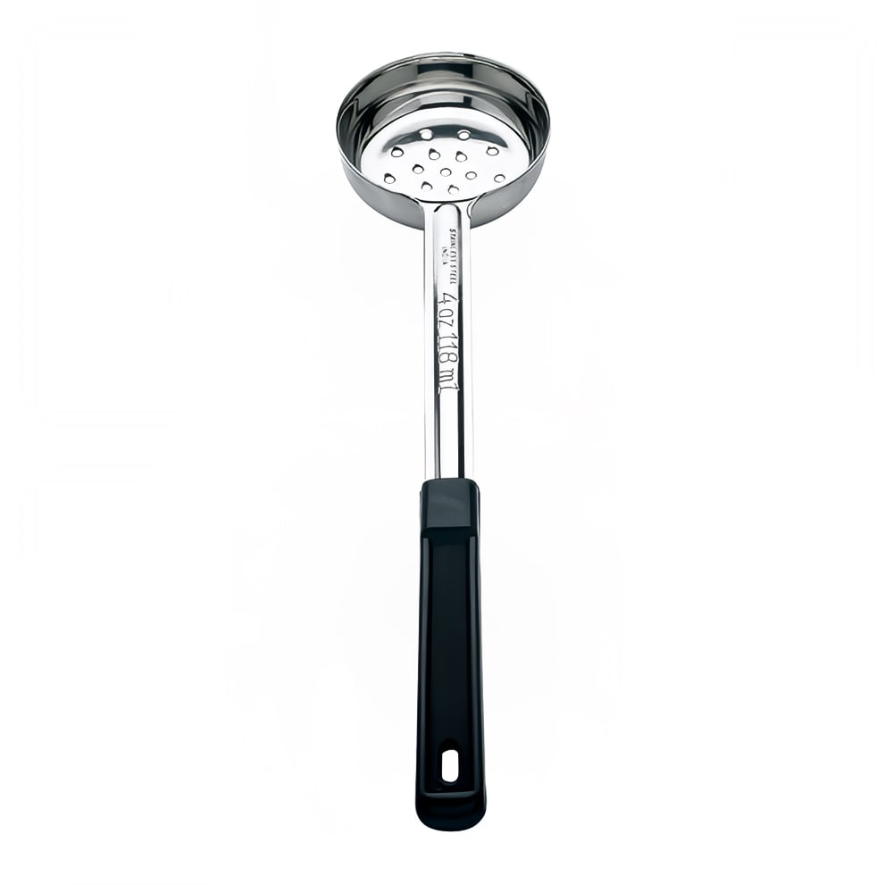 158-5724P 4 oz Spoodle - Perforated, Stainless Steel, Black Plastic Handle