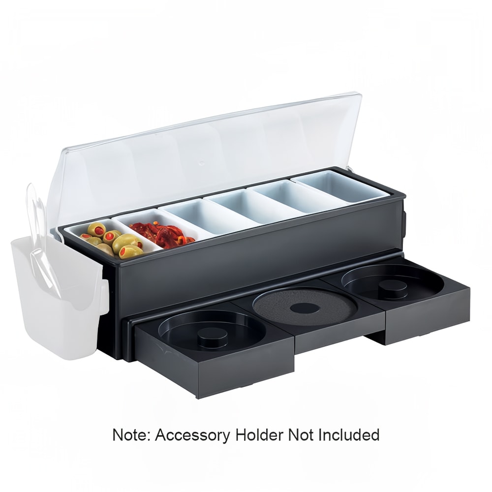 158-574875 (6) Compartment Bar Garnish Tray - Flat Hinged Lid