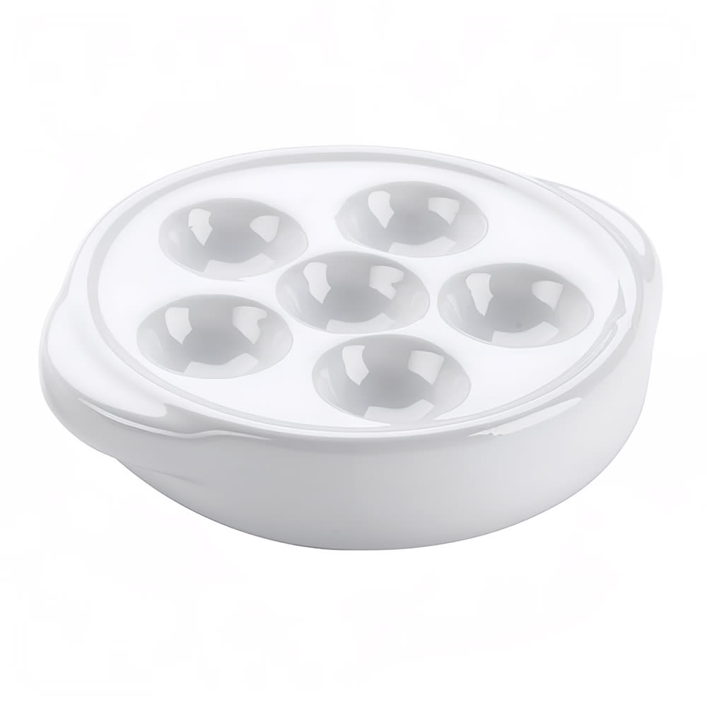 158-744041 5 3/10" Round Escargot Plate - 6 Holes, Ceramic, White