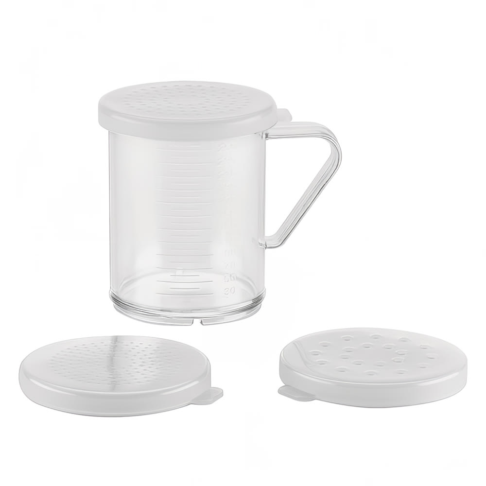158-PD3573 10 oz Dredge w/ (3) Assorted Size Lids, Polycarbonate