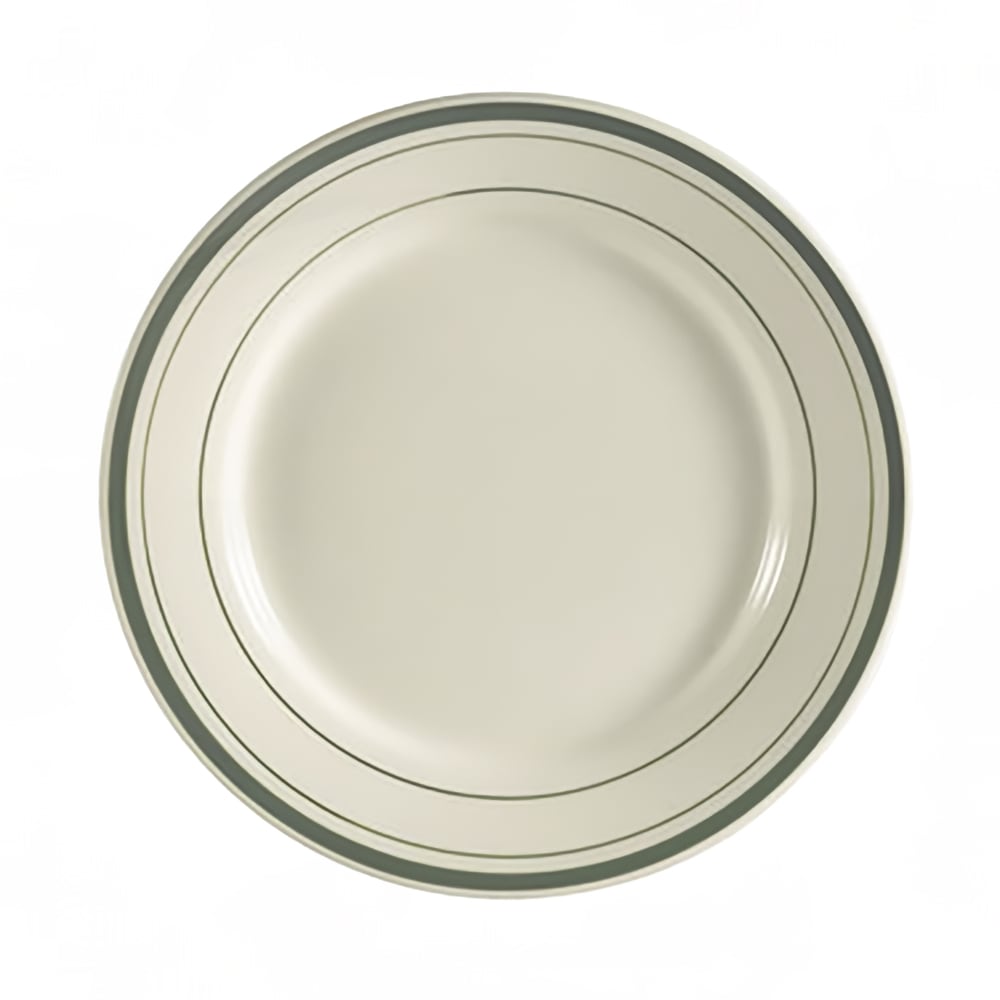 CAC GS-9 9 3/4" Greenbrier Dinner Plate - Plain, (3) Green Bands