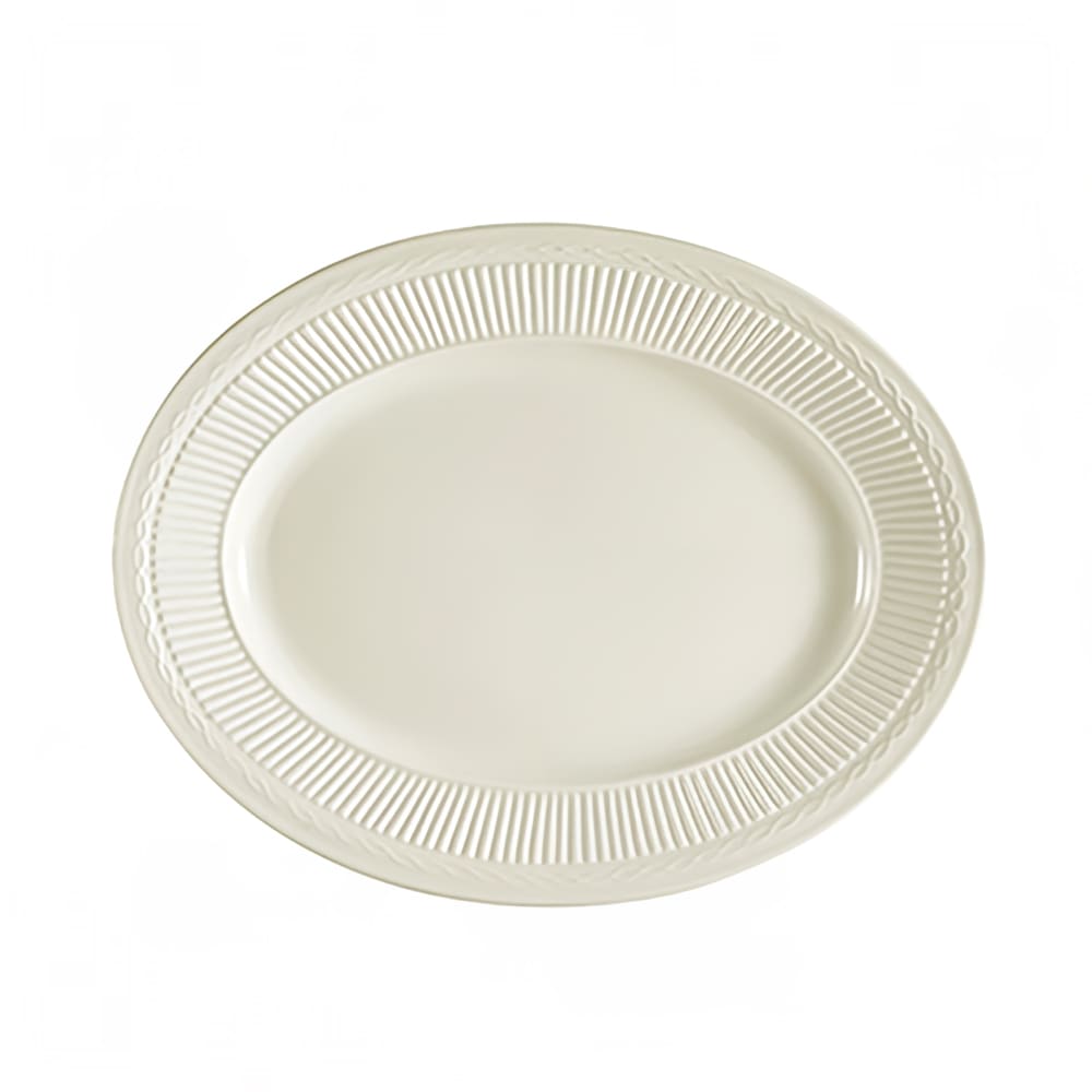130-RID14 12" Oval American White Rolled Edge Platter, Ridgemont