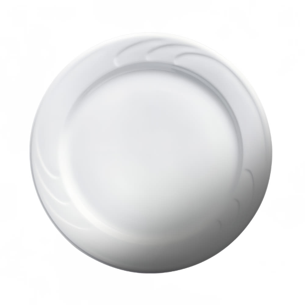 057-301101 10 1/2" Round Bostonian Embossed Rim Plate - Ceramic, White