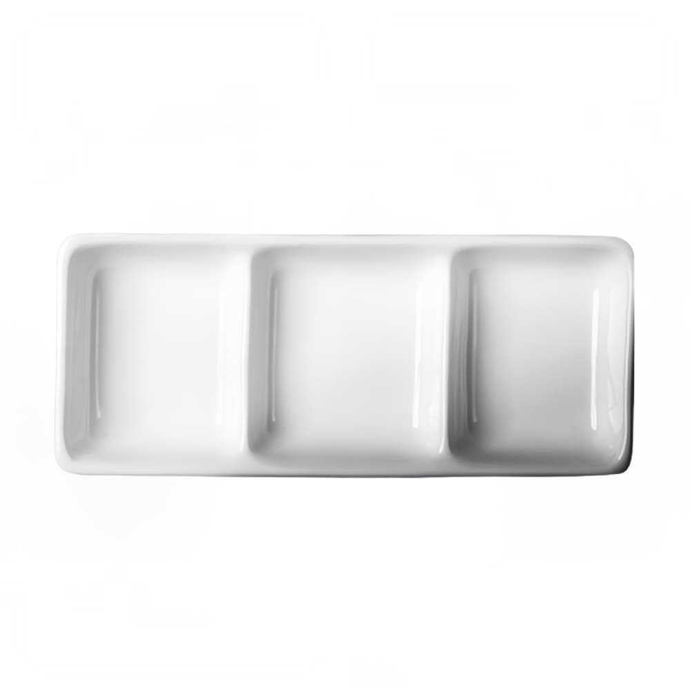 057-710026 Rectangular 3 Section Divided Dish - 6" x 2 1/2", Ceramic, White