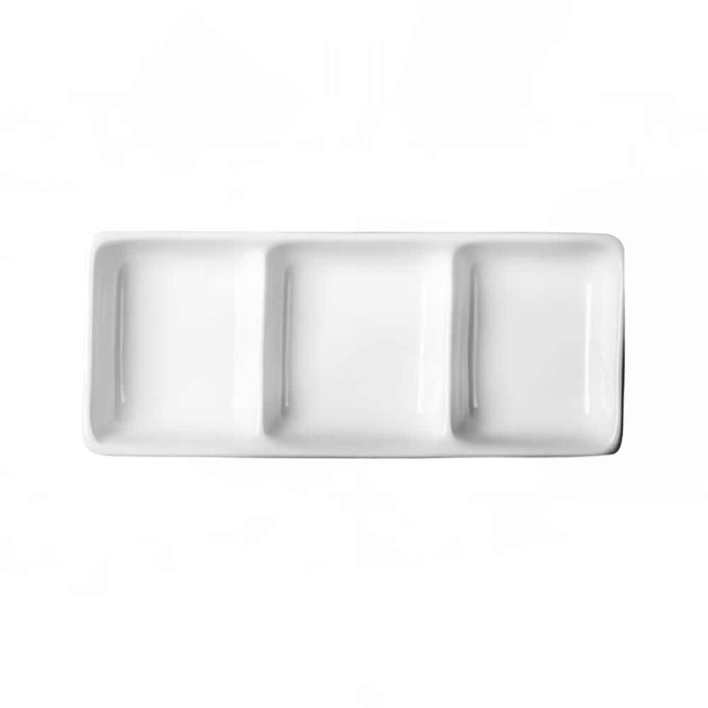 057-710027 Rectangular 3 Section Divided Dish - 7 1/2" x 3 1/8", Ceramic, White