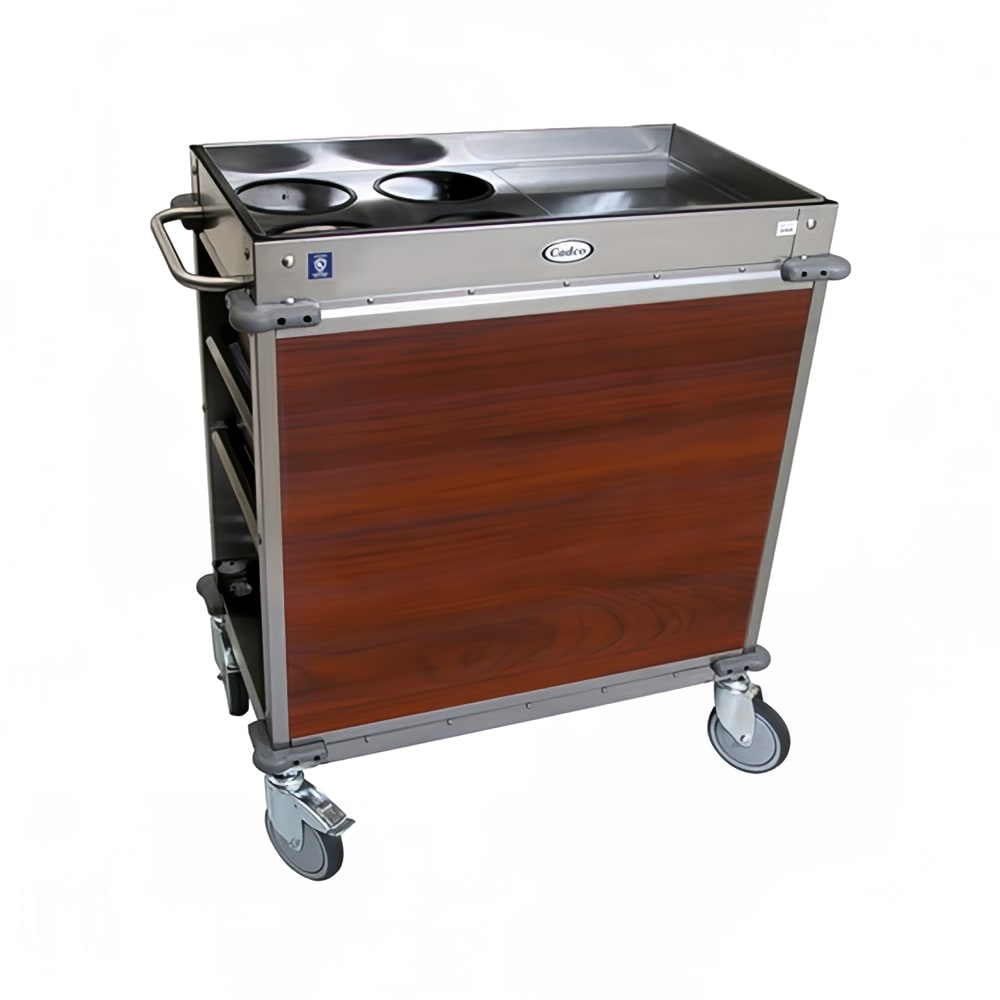 Cadco BC-2-L5 Mobile Beverage Service Cart w/ (2) Shelves & (2) Drawers - Stainless Steel/Cherry Laminate