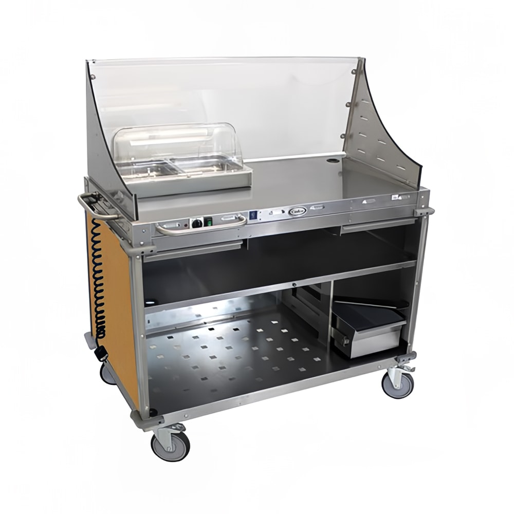 Cadco CBC-DC-L1 55 1/2" Mobile Demo/Sampling Cart w/ (2) Drawers & Stainless Top - Chestnut, 120v