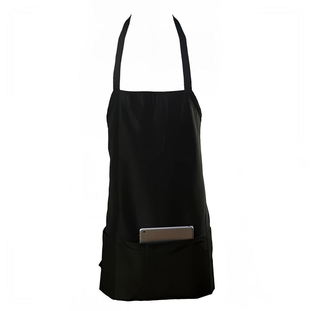 094-602BAFHBK Bib Apron, Twill Blend, 25" x 28", 3 Pocket, Black