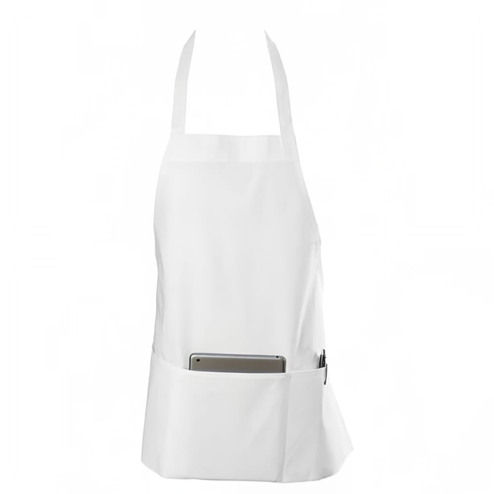 094-602BAFHWH Bib Apron, Twill Blend, 25" x 28", 3 Pocket, White