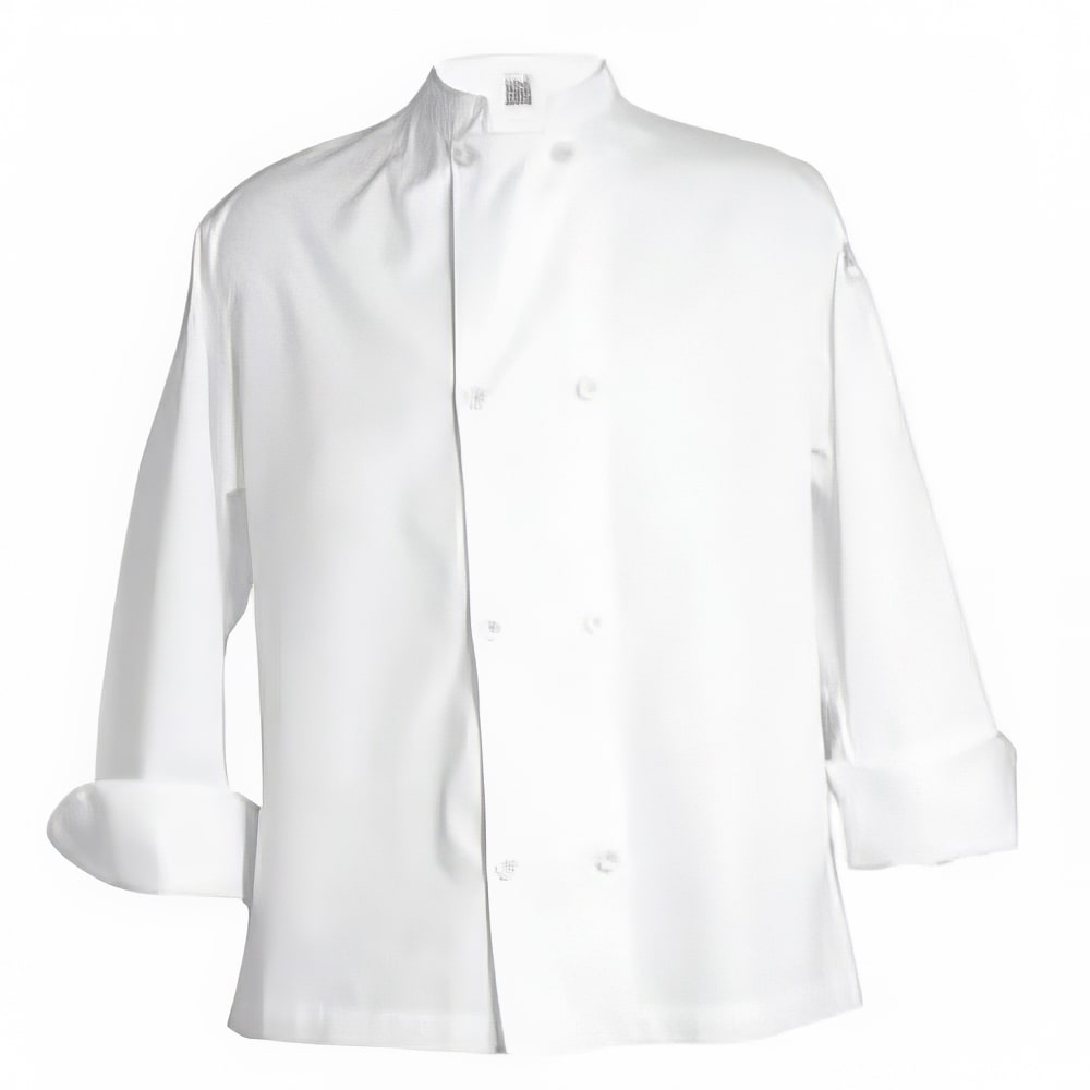 094-J049XL Unisex Knife and Steel® Long Sleeve Chef Jacket - X-Large, White, Poly-Cotton
