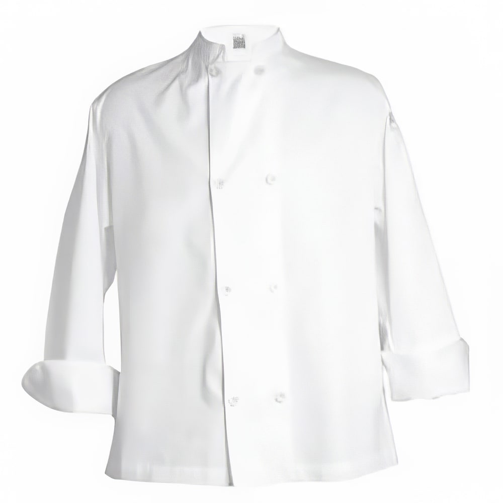 094-J049XS Unisex Knife and Steel® Long Sleeve Chef Jacket - X-Small, White, Poly-Cotton