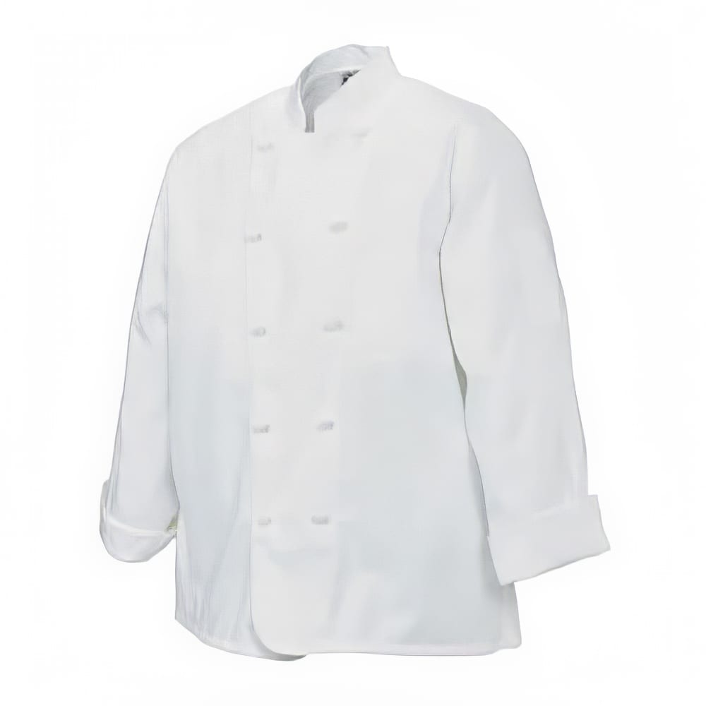 094-J050L Unisex Knife and Steel® Long Sleeve Chef Jacket - Large, White, Poly-Cotton