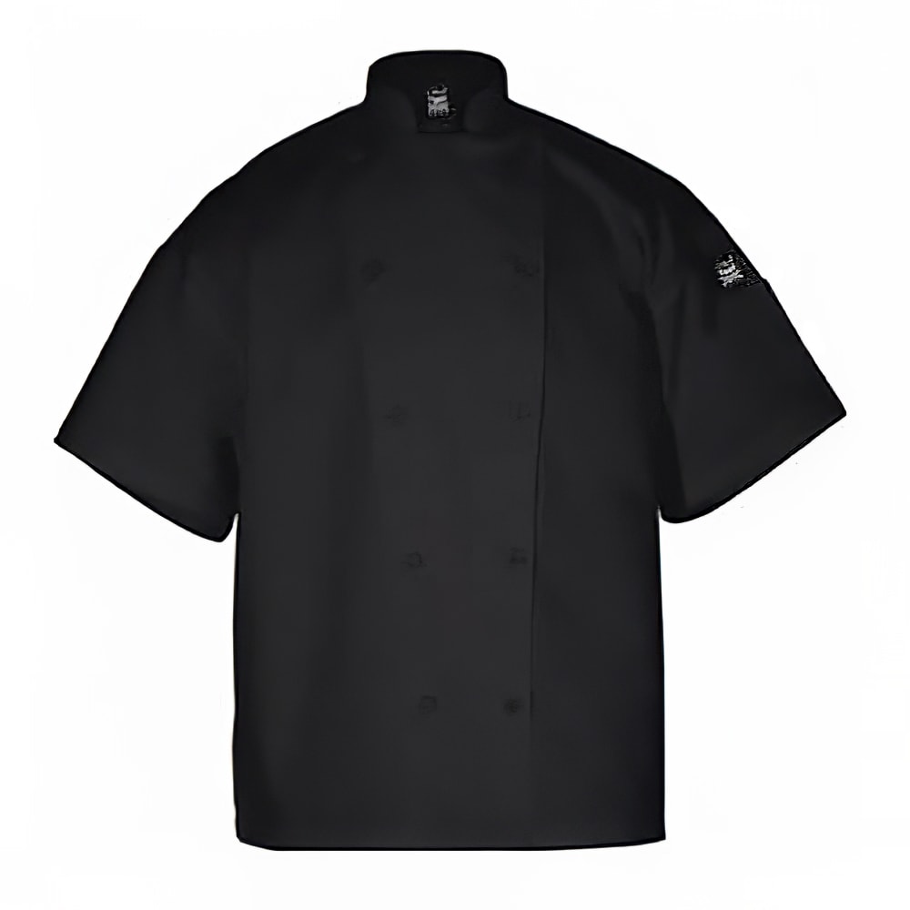 094-J005BKXS Unisex Classic Short Sleeve Chef Jacket - X-Small, Black, Poly-Cotton