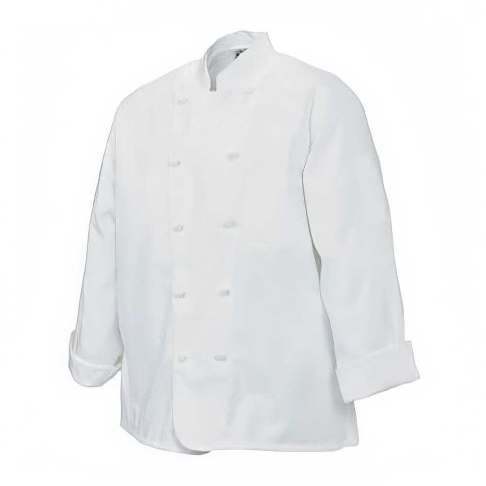 094-J050XL Unisex Knife and Steel® Long Sleeve Chef Jacket - X-Large, White, Poly-Cotton