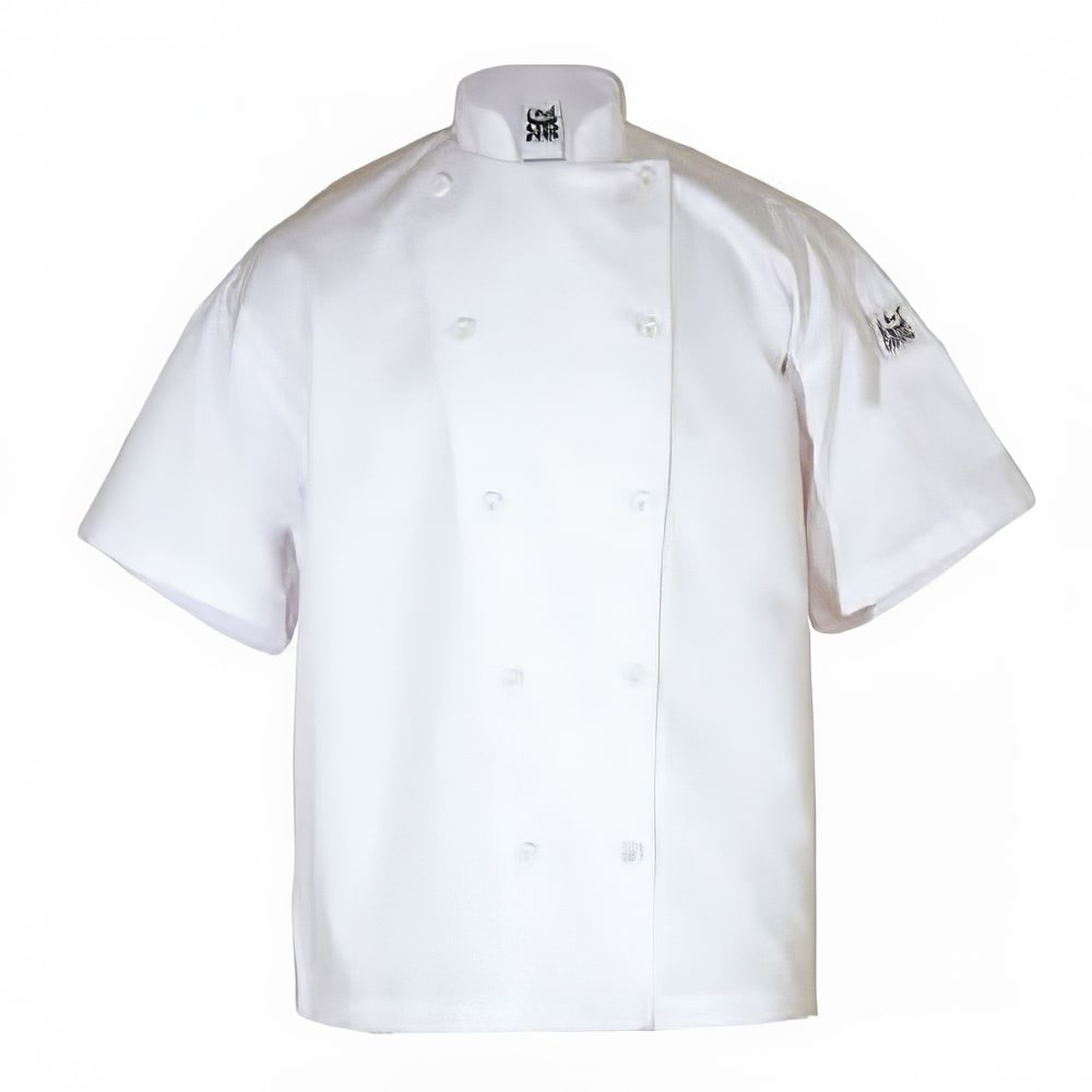 094-J005L Unisex Classic Short Sleeve Chef Jacket - Large, White, Poly-Cotton