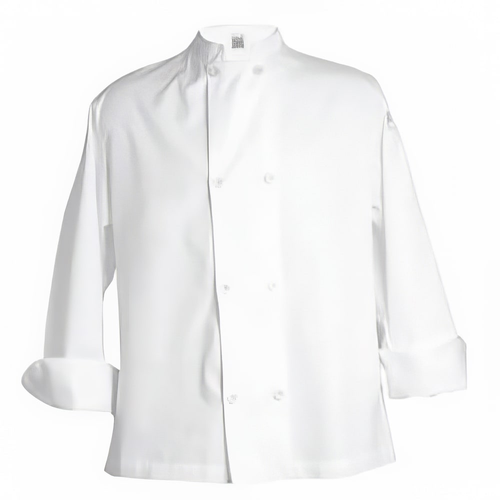 094-J049M Unisex Knife and Steel® Long Sleeve Chef Jacket - Medium, White, Poly-Cotton