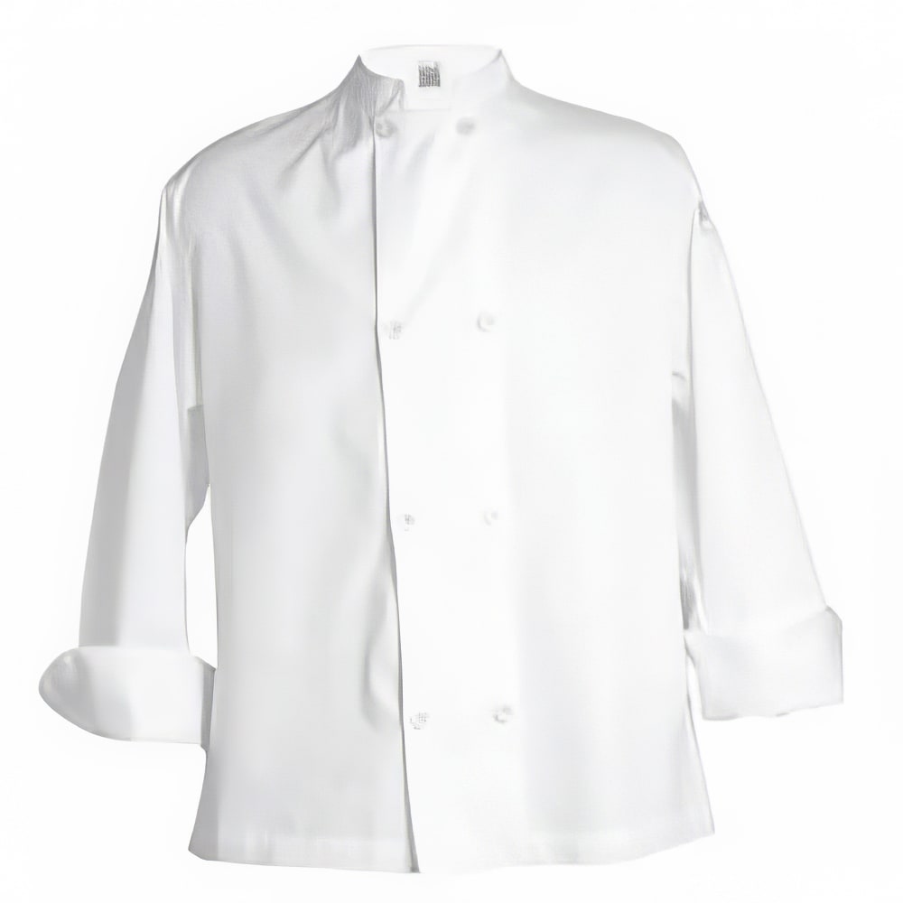 094-J049S Unisex Knife and Steel® Long Sleeve Chef Jacket - Small, White, Poly-Cotton