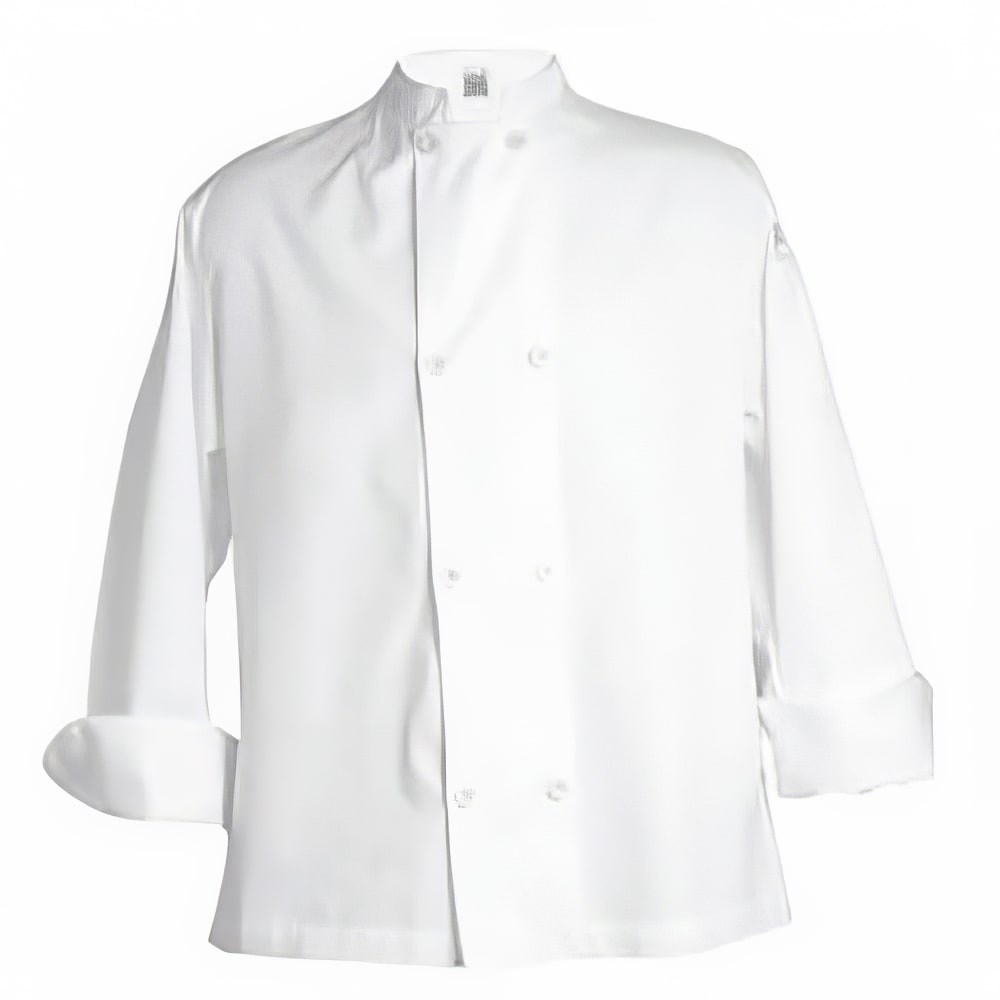 094-J0495X Unisex Knife and Steel® Long Sleeve Chef Jacket - 5X-Large, White, Poly-Cotton
