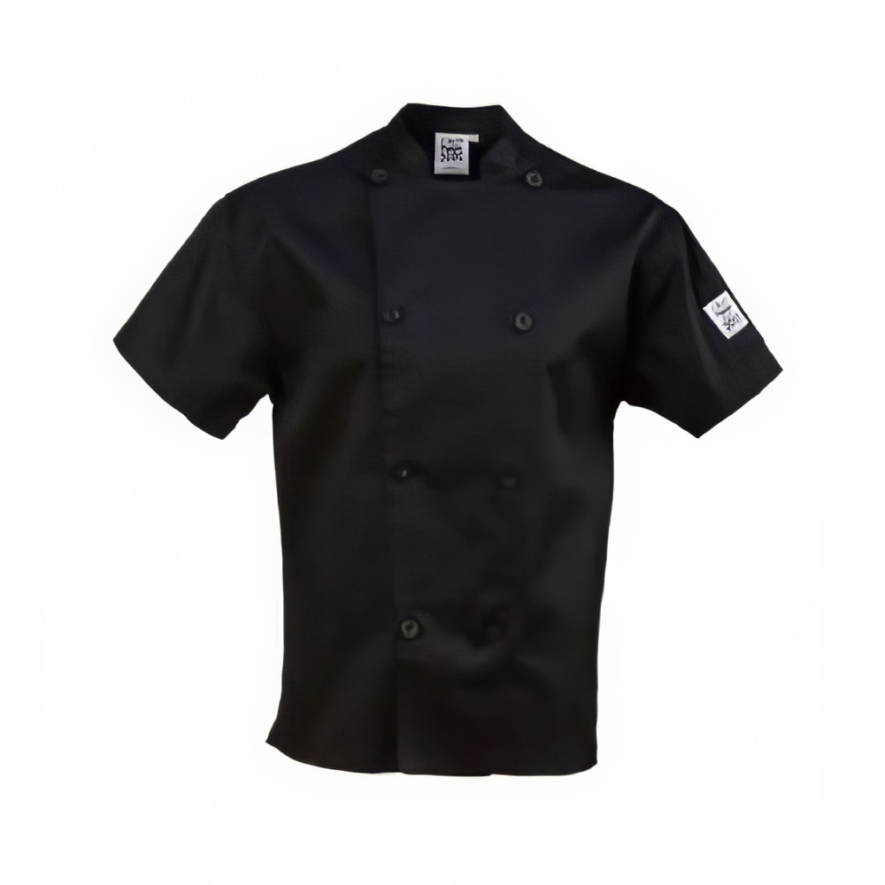 709-J205BK2X Unisex Performance Series Short Sleeve Chef Jacket - 2X-Large, Black, Poly-Cotton