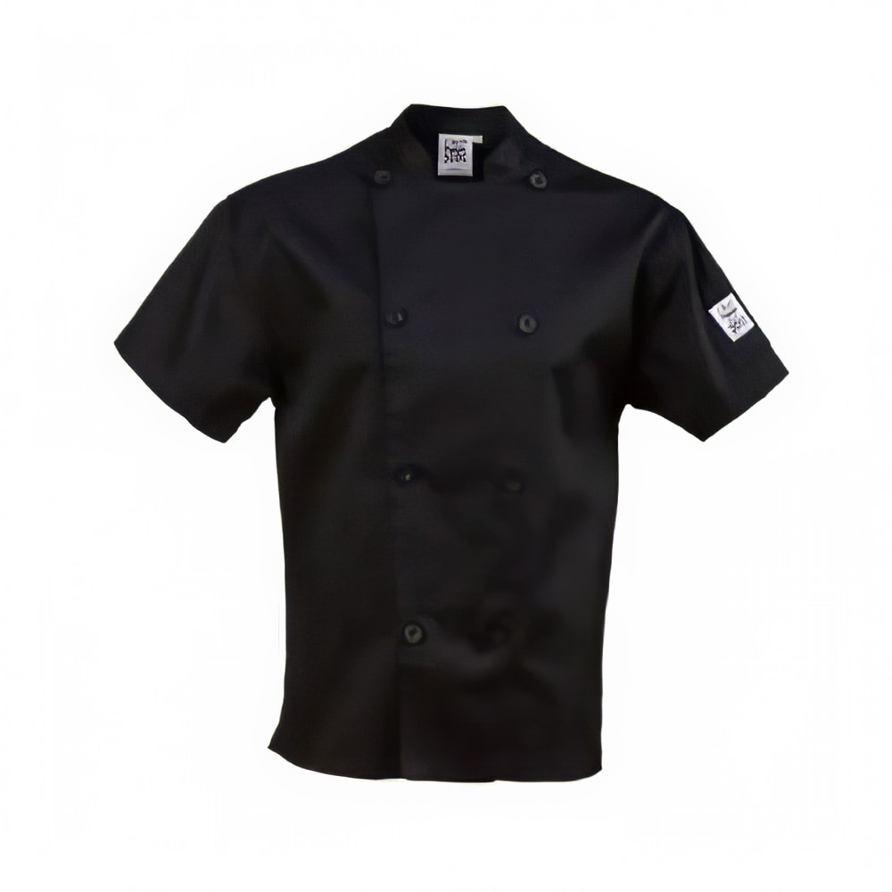 709-J205BK3X Unisex Performance Series Short Sleeve Chef Jacket - 3X-Large, Black, Poly-Cotton