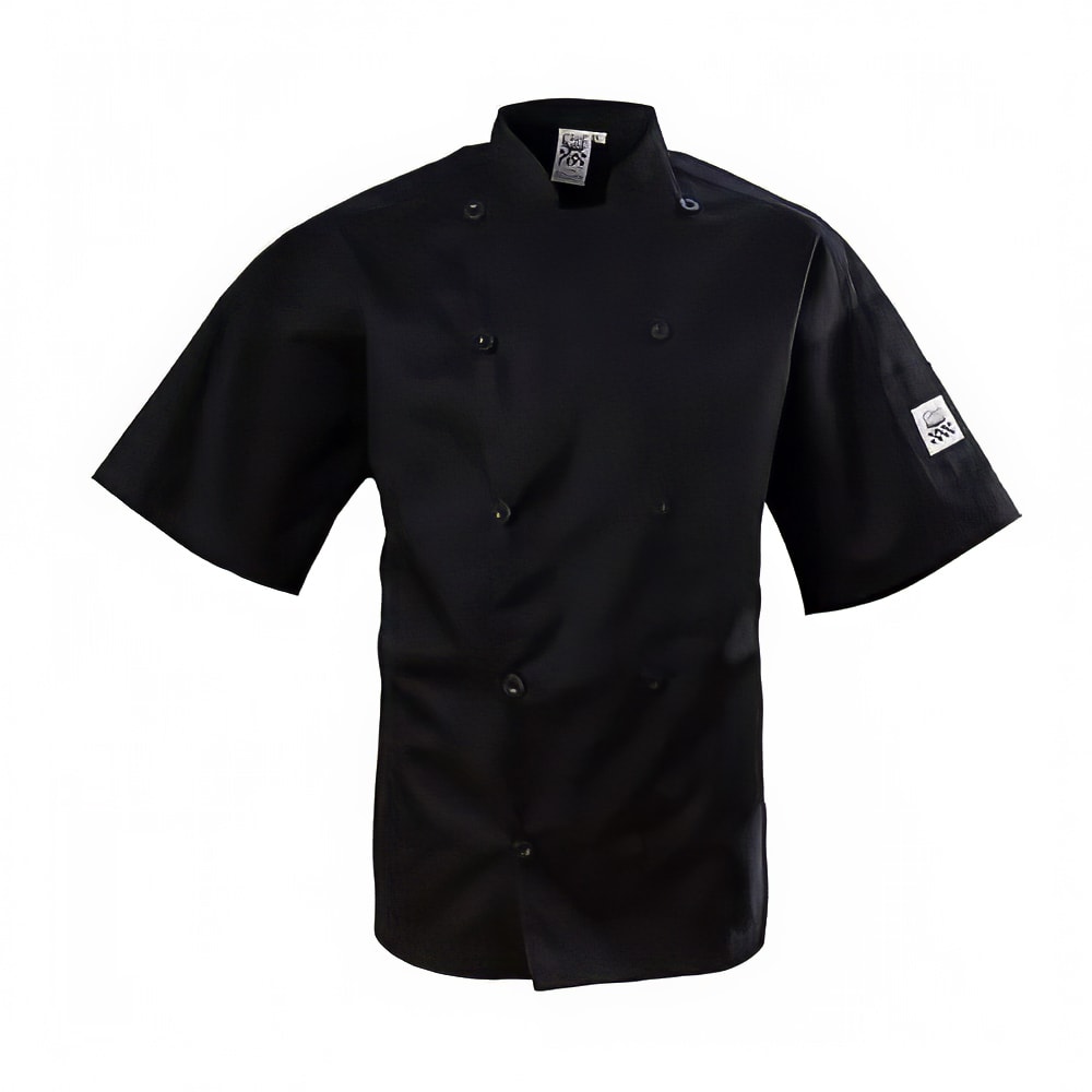 709-J109BK2X Unisex Basic Cook's Short Sleeve Chef Jacket - 2X-Large, Black, Poly-Cotton