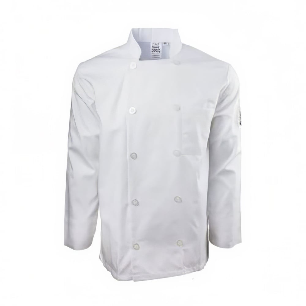 709-J100XS Unisex Basic Cook's Long Sleeve Chef Jacket - X-Small, White, Poly-Cotton