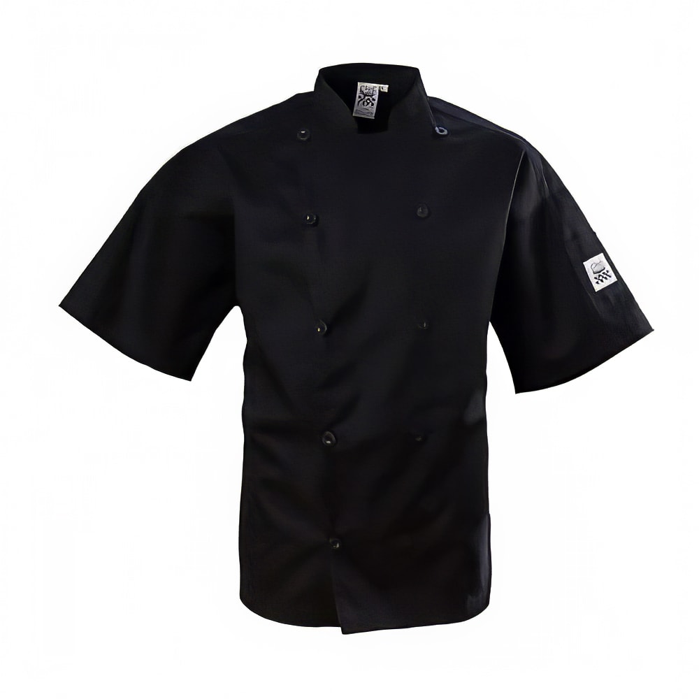 709-J109BKXS Chef's Jacket w/ Short Sleeves - Poly/Cotton, Black, X-Small